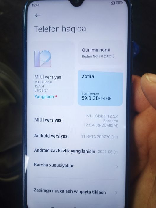 REDMI NOTE 8 64 gegabaytlik xotira