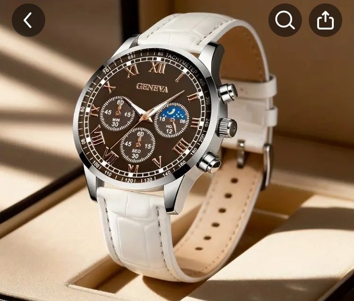 Комплект от луксозен мъжки моден часовник с календар и бижу