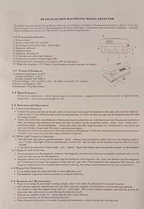 Detector UV pentru bancnote, nefolosit