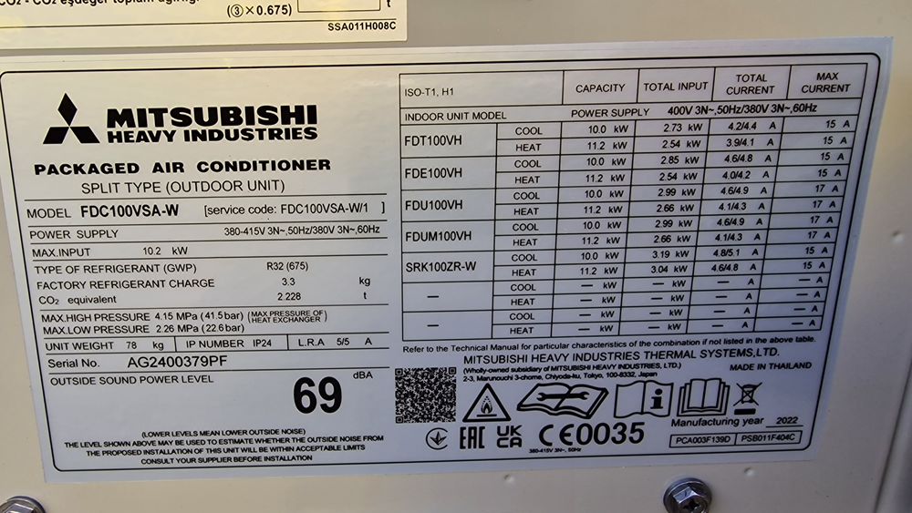 Mitsubishi heavy FDC100VSA-W 11kw 3 фазен нов с транспортен дефект