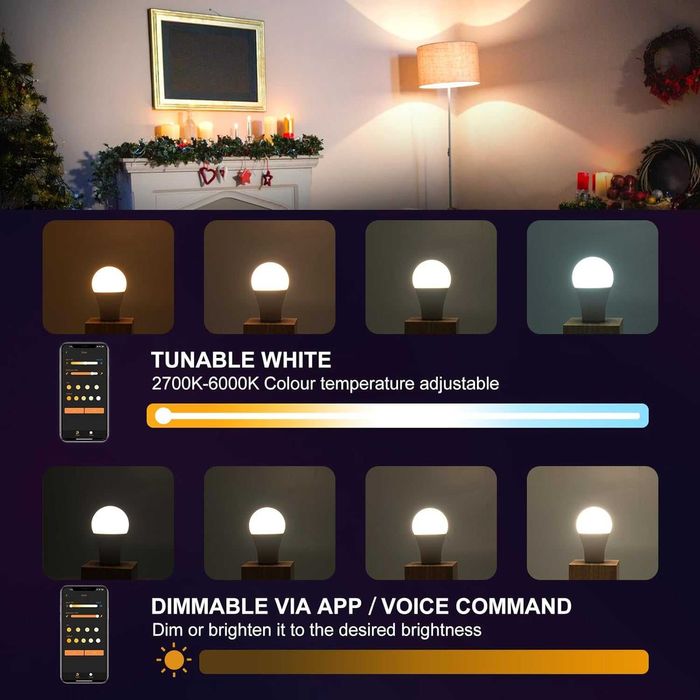 Комплект от 4 смарт LED крушки E27,12W,2700K–6000K, Bluetooth & Alexa