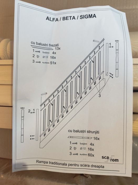 Kit complet de balustrada cu balustrii strunjiti pentru scara Alfa 
Do