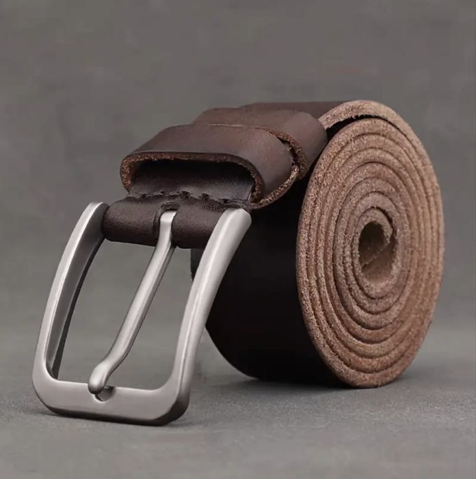 Мъжки спортно/ежедневен колан с изчистена катарама/Плътна естест. кожа