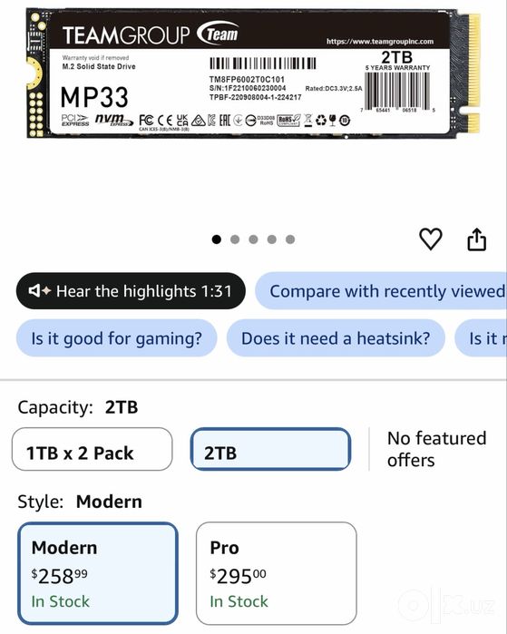 Продаю свой SSD Teamgroup MP33 2TB NVME