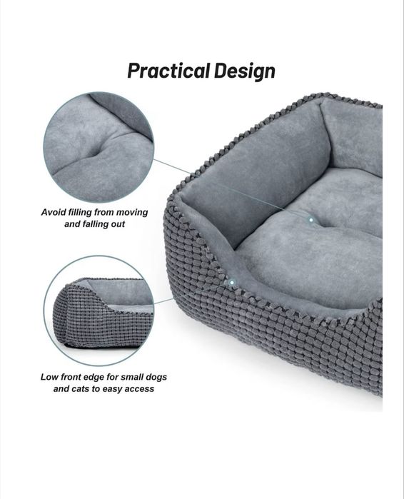 Pat ortopedic lavabil JOEJOY pentru câini și pisici mici, gri, 51x48