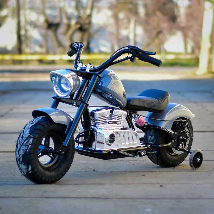 Motocicleta Kinderauto Old School 300W 24V roti moi gonflabile Grey