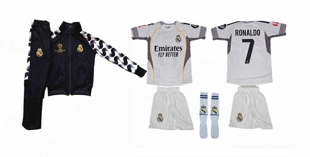 Черен Дракон Ronaldo 7 2026 Мадрид Детски комплект от 4 до 16г Анцуг