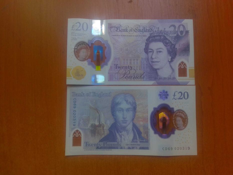 чисто нови банкноти 20 паунда , английски лири  кралица Елизабет