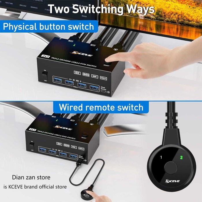 НОВ ТЕСТВАН KVM превключвател за 2 компютъра към 3 монитора + KCEVE...