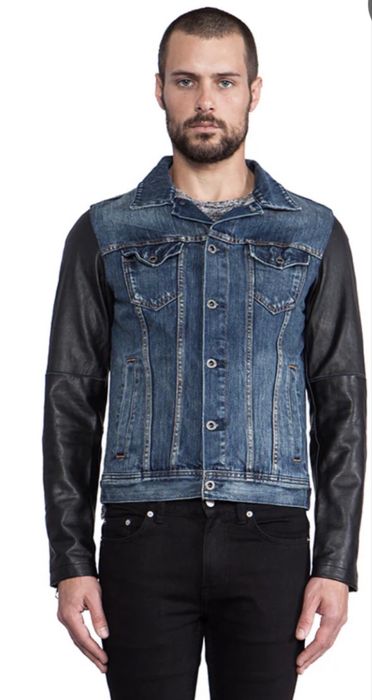 SCOTCH & SODA Leather vs Denim jacket/мъжко дънково яке /естествена кожа XL