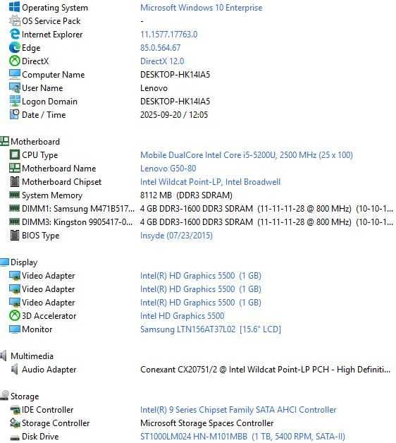 Laptop LENOVO G50-80 Model 80E5 i5-5200U, 8gb DDR3, 1tb