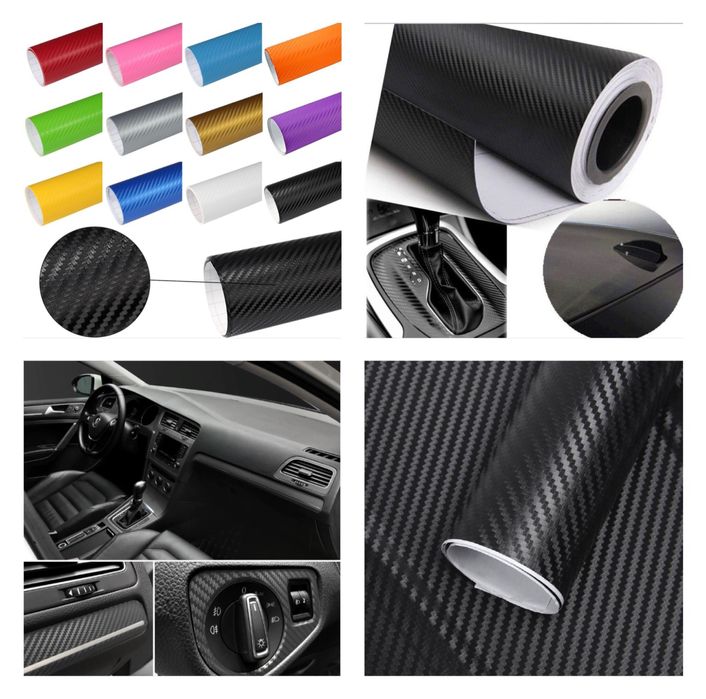 Folie autocolant carbon 5D negru,alb,rosu,argintiu gri 127x100
