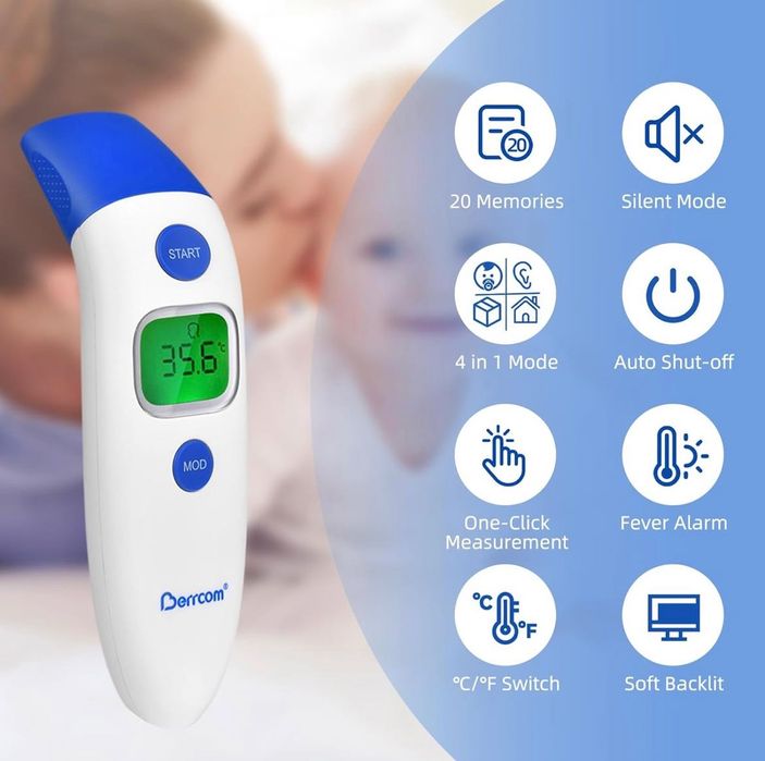 Дигитален термометър 2 в 1 – безконтактен, за чело и ухо