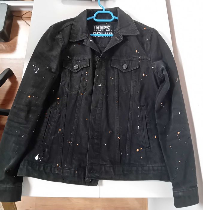 Jachetă denim neagră – pictată manual, mărimea S