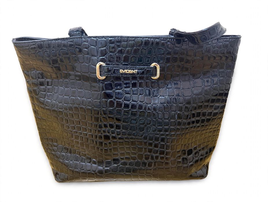Черна дамска чанта EVIDENT - голяма tote, кроко лак
