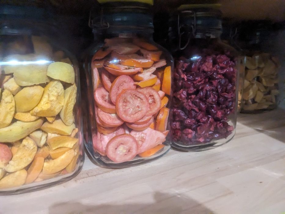 Fructe liofilizate, rosii, caise, pepene, morcovi, banane