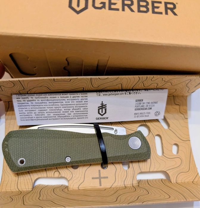 Нож сгъваем  GERBER Mansfield Micarta, маслинен; лов, риболов, бушкрафт, къмпинг. Нов, в оригинална опаковка