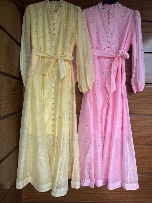 Рокля кристали лен и памук