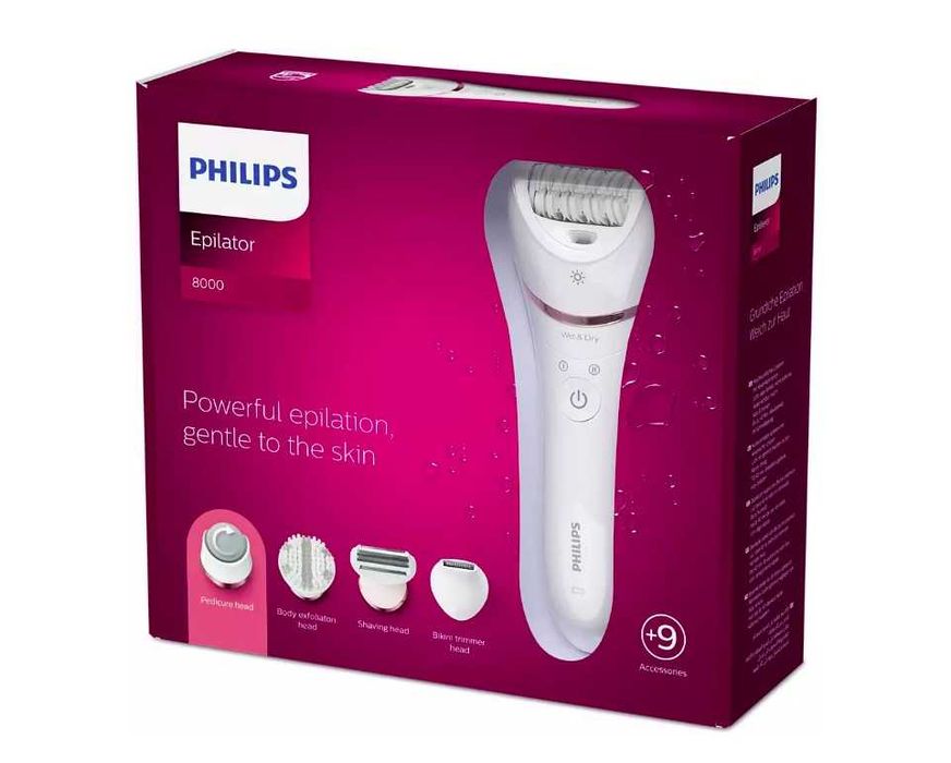 Епилатор за мокра и суха употреба Philips BRE740/10, 9 аксесоара