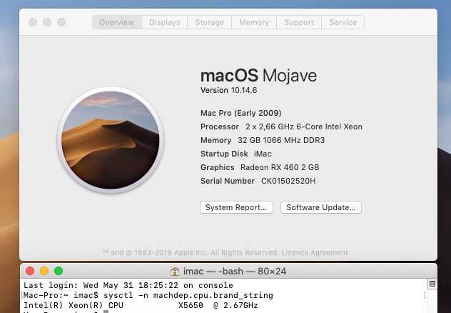 Apple MacPro 5.1, 2xXeon X5650, 32GB, Fusion 3.25TB, AMD Radeon RX 460