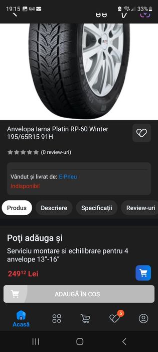 Jante otel 5x112 Anvelope Platin RP60Winter 195 65 15  VW Golf, Passat