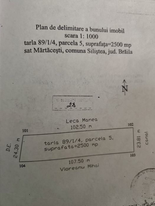 Teren de vanzare 2500 mp, Martacesti, Braila