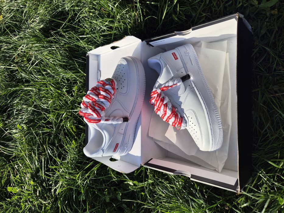Nike Air Force 1 Low x Supreme White – Șireturi groase (Chunky Laces) – Mărime 38
