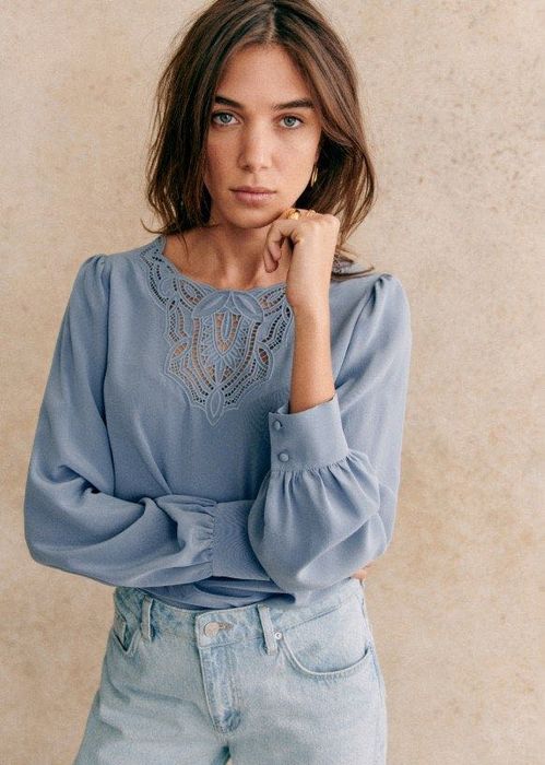 Sézane копринена блуза - Carlotta Blouse, Ice Blue