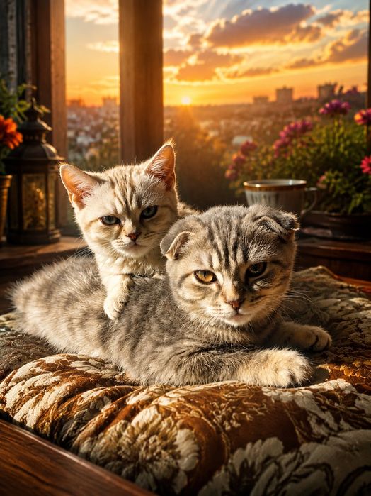 Пара кот и кошка шотландцы