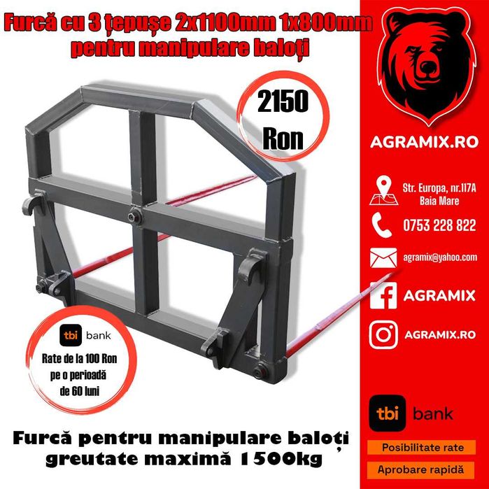 Furci pentrut baloti cu 2-3 tepuse noi Agramix