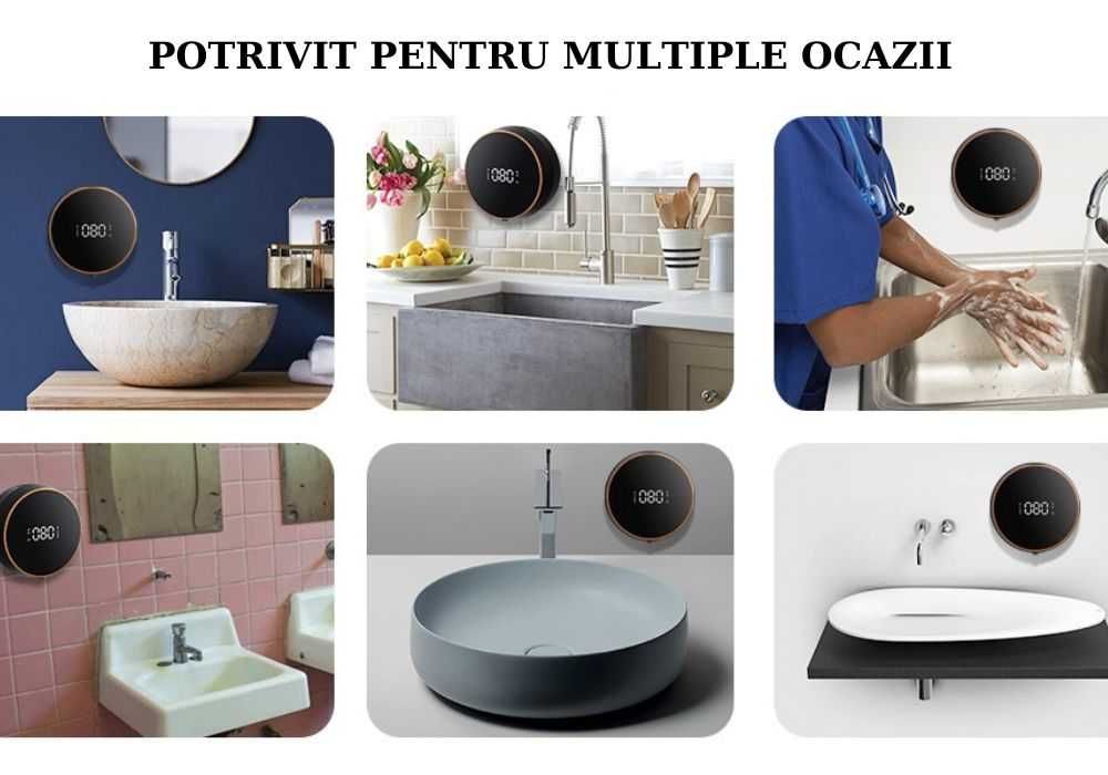 Dispenser automat pentru sapun spuma sau lichid, cu Senzor, Negru