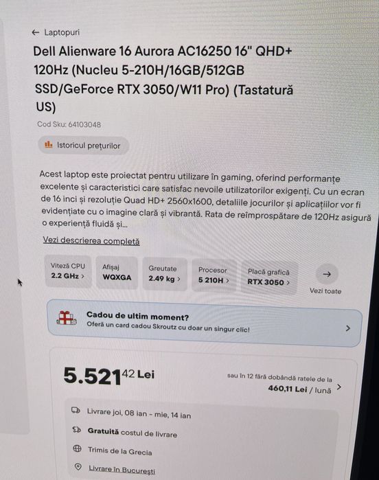 Laptop Dell Gaming Alienware 16 Aurora