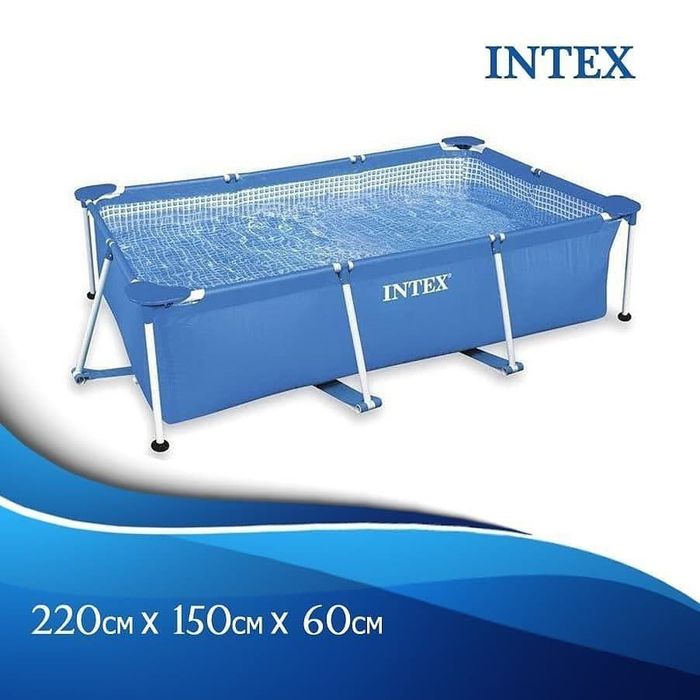 Каркасный бассейн 220×150×60 INTEX прямоугольный басейн стойка бассейн