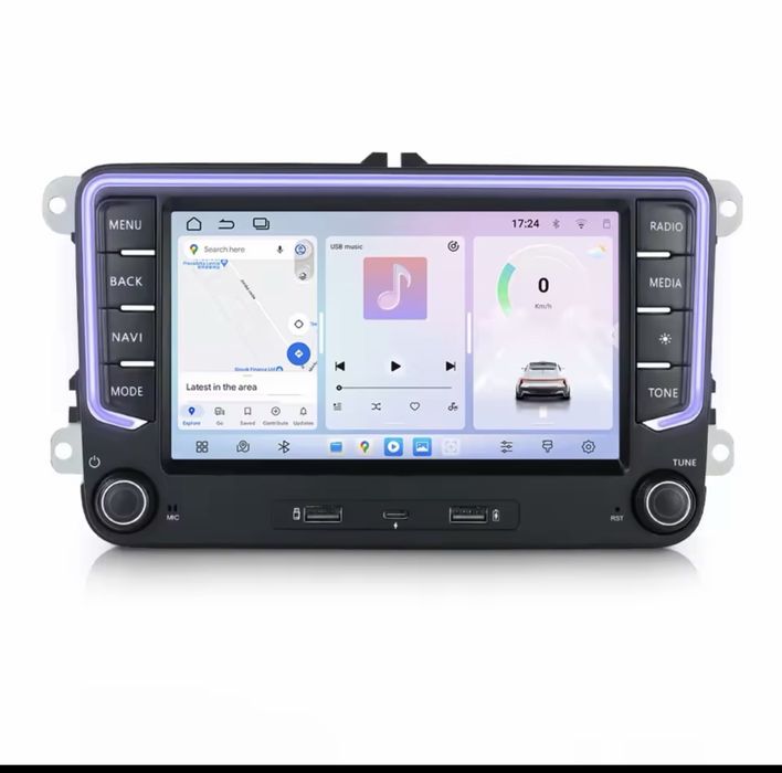 Navigatie cu lumini ambientale  VW Golf 5 6 Passat B6 b7 CC Tiguan Touran Eos Polo T5 Jetta  Sharan Skoda Octavia 2 Fabia Seat Carplay Android Auto