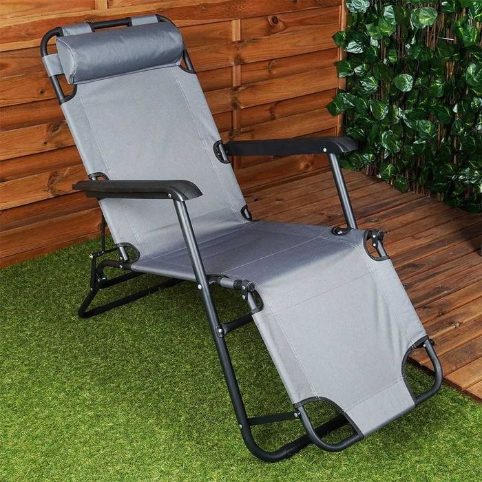 Сгъваем шезлонг, Vilde, сив, 3 позиции, размери 60x102x86см, компактен