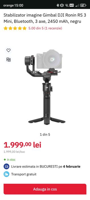 Stabilizator imagine Gimbal DJI Ronin RS 3 Mini, Bluetooth, 3 axe,fbox