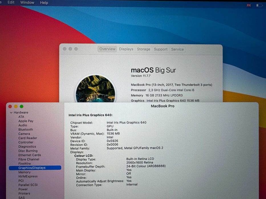 13.3' Core i5 Apple MacBook Pro Mid 2017 16GB RAM/256GB SSD/Бат 5ч