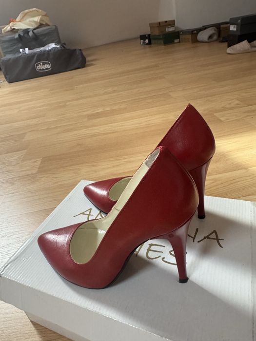 Pantofi stiletto, piele, culoare rosie, 35