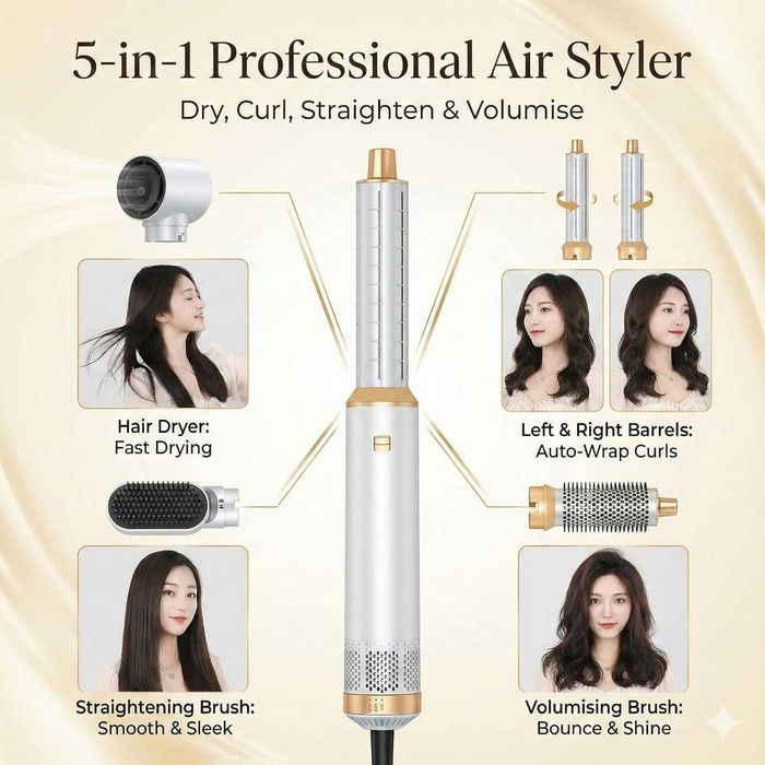 Комплект за стилизиране на коса Airbrush Magic 5 в 1, сешоар и преса