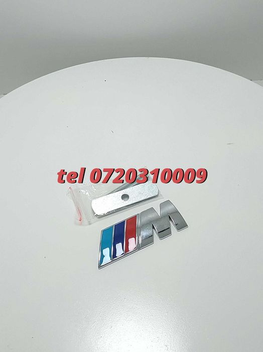 Sigla Grila Fata Bmw Mpower Crom Fixare Support Plat Cu Surub