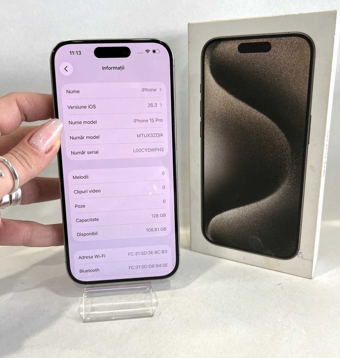 iPhone 15 Pro, 128GB,  Natural Titanium, impecabil!