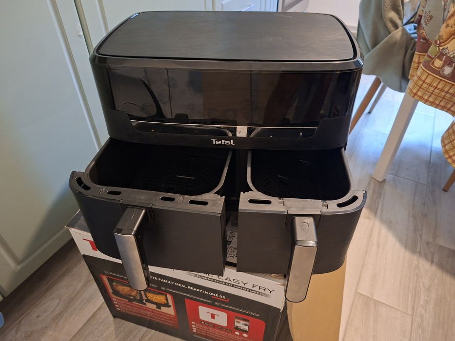 Friteuza dubla cu aer cald Tefal Dual Easy Fry XXL EY9428E0, 2700 W, capacitate 11 L