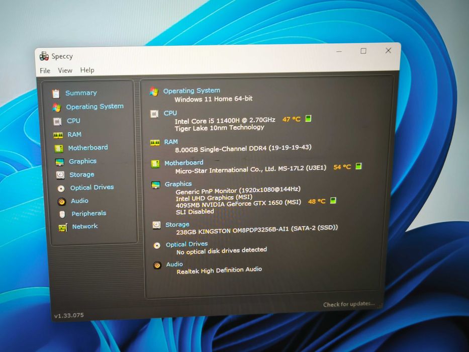 laptop gaming MSI 17.3" katana GF76 i5 11400H 8gb gtx 1650