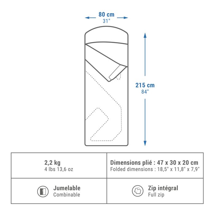 Sac de dormit de camping 0°c, Arpenaz - produs resigilat Decathlon