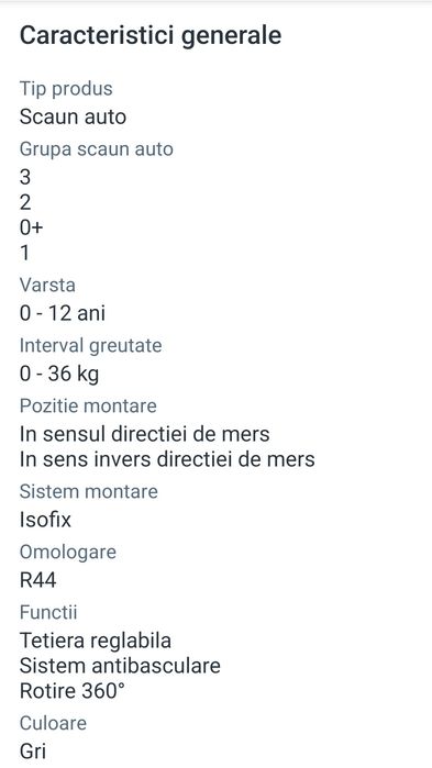 Scaun auto copii 0-12 ani