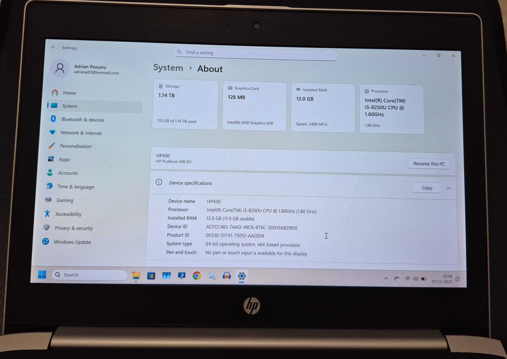 Laptop ultraportabil HP ProBook 430 G5 i5-8250U 13.3" 12GB, 256GB SSD