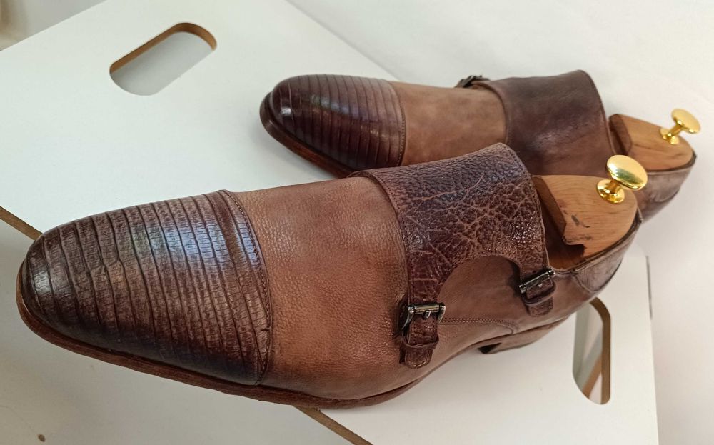 Pantofi monk 42 42.5 43 de lux GREVE NOI lucrati manual piele naturala