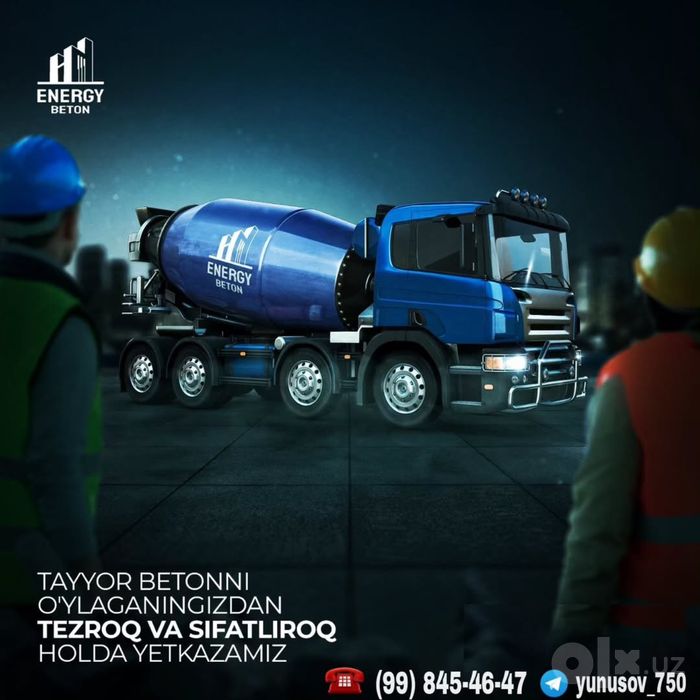 Beton Tayyor Beron Товарный Бетон от M100 до M500 - Dostavka 24/7 •
