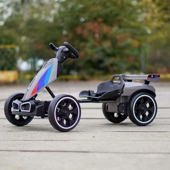 Go-Kart electric pentru copii 70W, 12V 4.5Ah, roti moi si telecomanda, culoare gri