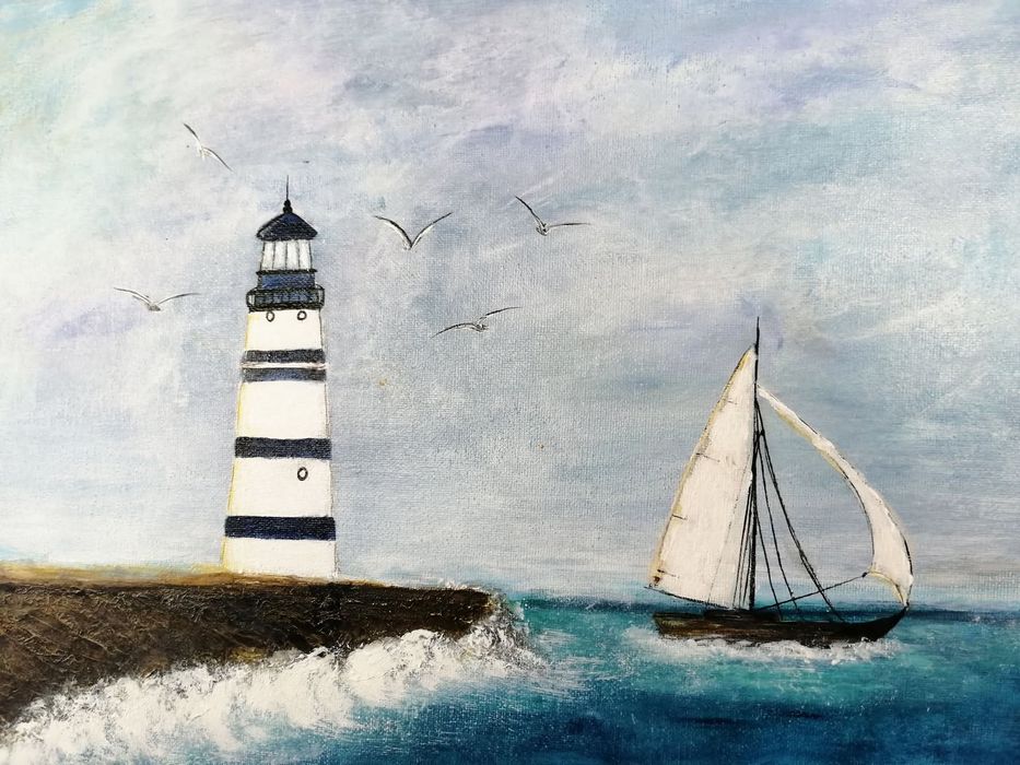 Tablou pictat manual 
Tablou canvas decor marin
Tablou